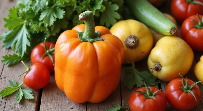 Tabel cu alimente nutritive, legume și fructe proaspete